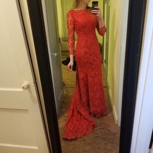 Red lace prom dress